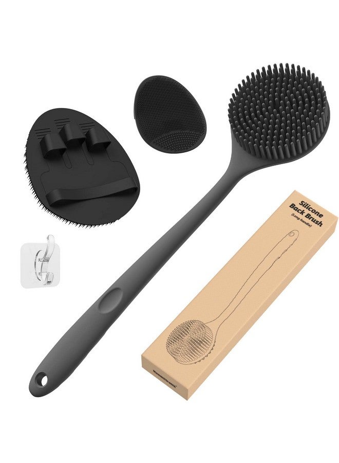 Manmihealth Silicone Back Scrubber (Thick Bristles) & Bath Glove & Face Brush Set(3Pcs), Super-Exfoliating & Lathering Body Scrubber, Shower Brush, Face Scrubber Combination, With A Free Hook.(Black) - Image 1
