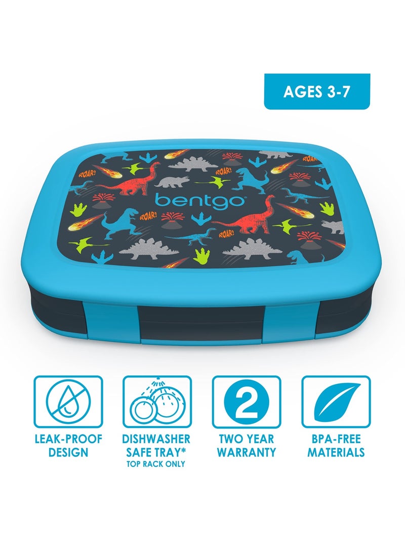 Bentgo Kids Prints Leak-Proof, 5-Compartment Bento-Style Kids Lunch Box - Ideal Portion Sizes for Ages 3-7, Durable, Drop-Proof, Dishwasher Safe, & PFAS & BPA-Free Materials (Dinosaur) - Image 3