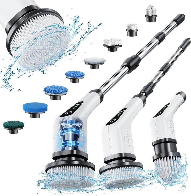 Leebein Electric Rotating Cleaning Brush, Cordless Cleaning Brush with 8 Replaceable Brush Heads, Electric Spin Scrubber with 137 cm Adjustable Handle for Bathroom, Kitchen, Car - Image 1