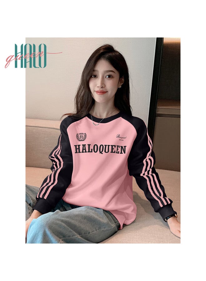 HALOQUEEN Halo Queen Women's Sweatshirt, Spring And Autumn Round Neck Letter Striped Loose-fitting Slimming Casual Pullover Jacket, Trendy H143w1016 - Image 3