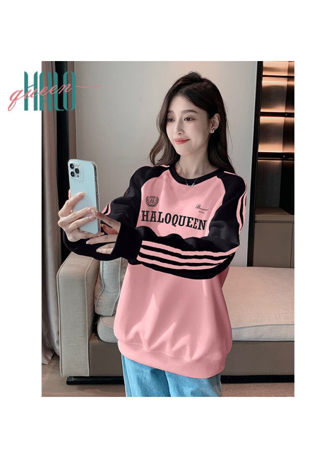 HALOQUEEN Halo Queen Women's Sweatshirt, Spring And Autumn Round Neck Letter Striped Loose-fitting Slimming Casual Pullover Jacket, Trendy H143w1016 - Image 2