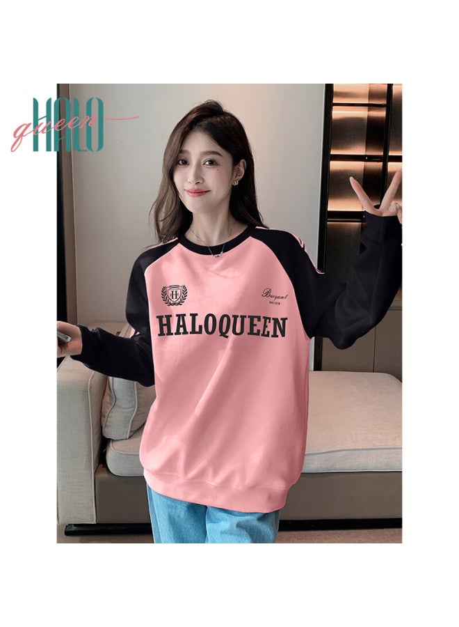 HALOQUEEN Halo Queen Women's Sweatshirt, Spring And Autumn Round Neck Letter Striped Loose-fitting Slimming Casual Pullover Jacket, Trendy H143w1016 - Image 1
