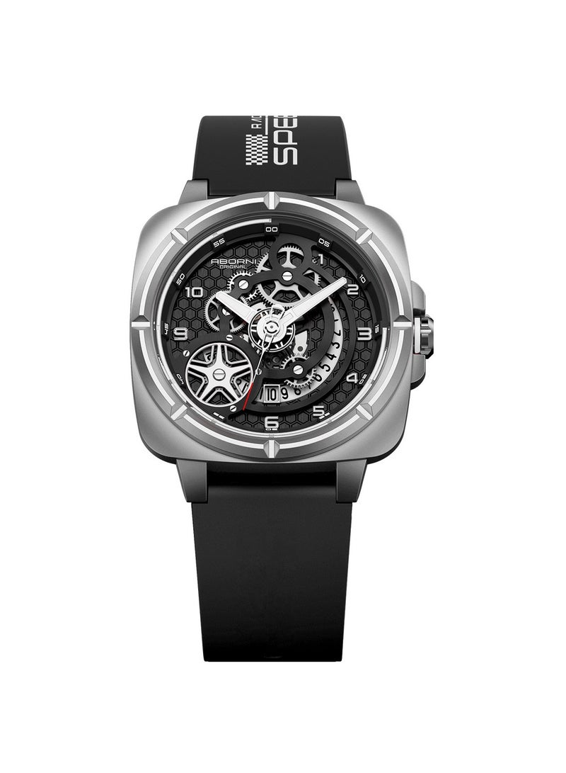 xozgdovg Men's mechanical wind sports trend watch national wind luminous waterproof silicone belt quartz watch/ YBN5007 black tape with silver shell  - Image 1