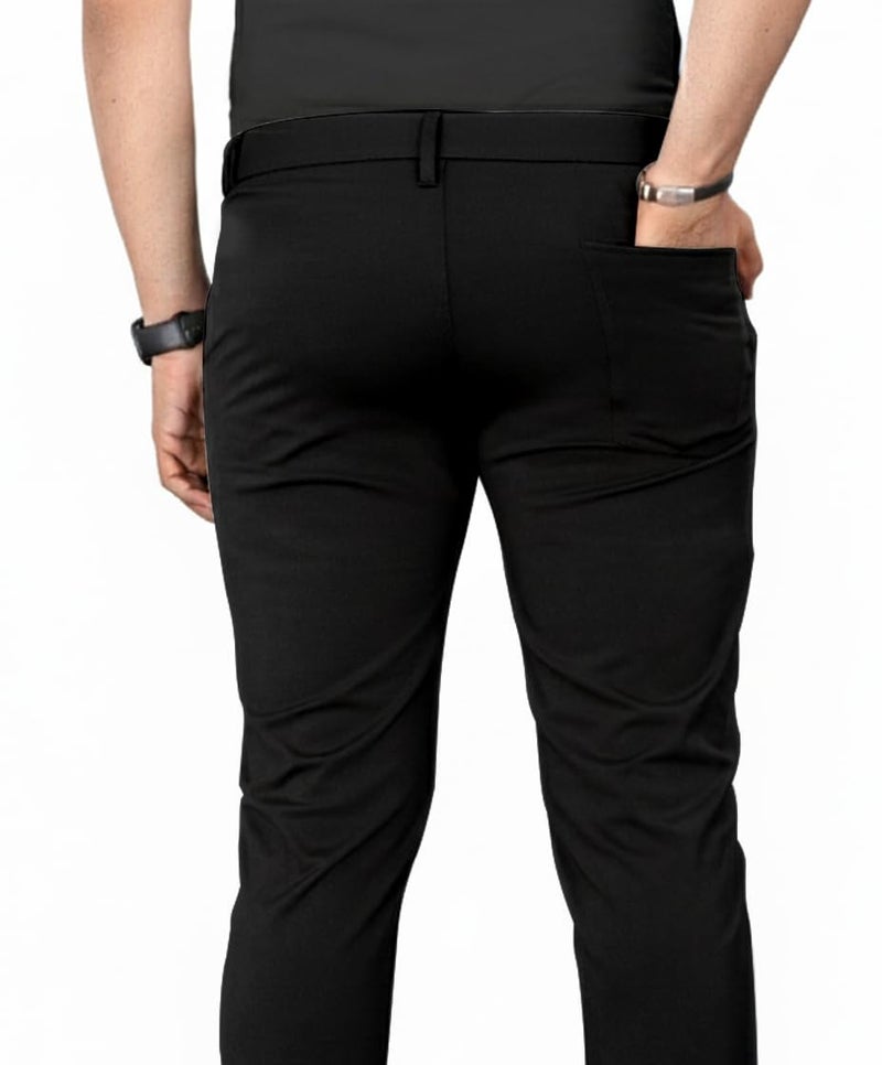 VALLEY Men's Slim Fit Casual Mid Rise Trousers, Cotton Blend, Side Pockets || Classic Slim Fit Chino Pants || Business Casual Dress Trousers (in, Alpha, 2XL, Regular, Black) - Image 2
