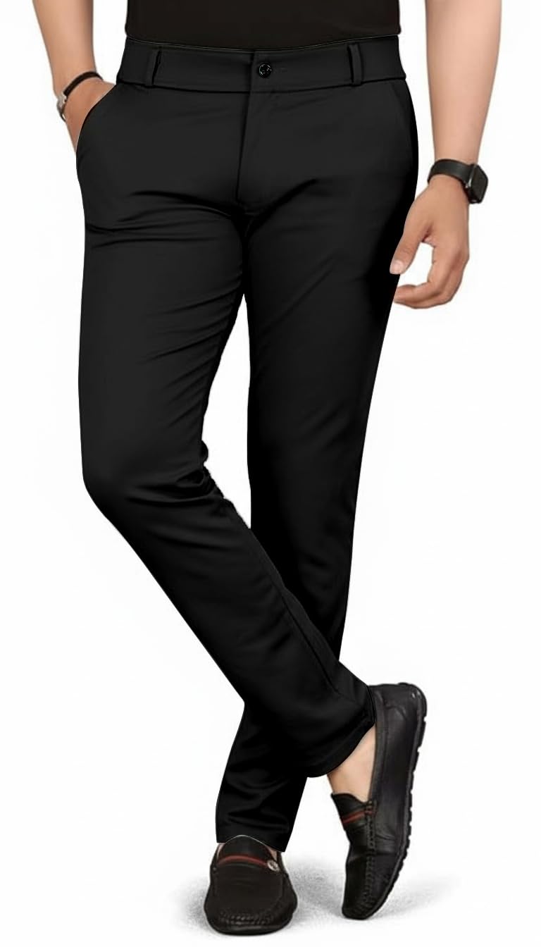 VALLEY Men's Slim Fit Casual Mid Rise Trousers, Cotton Blend, Side Pockets || Classic Slim Fit Chino Pants || Business Casual Dress Trousers (in, Alpha, 2XL, Regular, Black) - Image 5