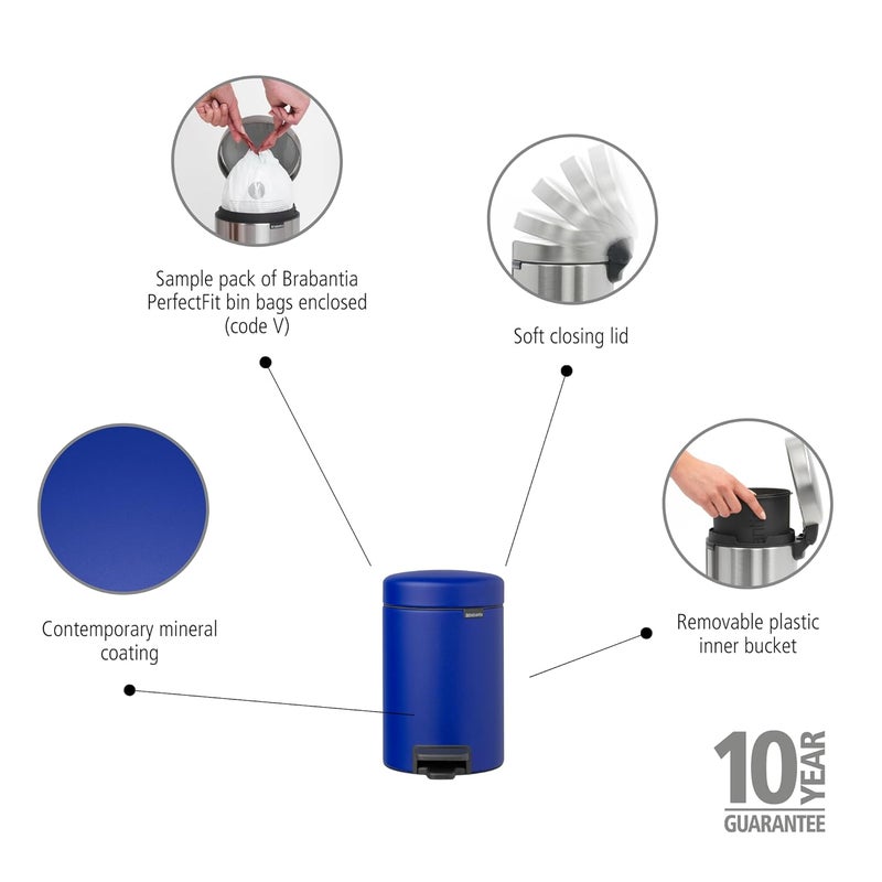 brabantia Brabantia Pedal Bins NewIcon Pedal Bin 3 litre Plastic Bucket Mineral Powerful Blue  - Image 2
