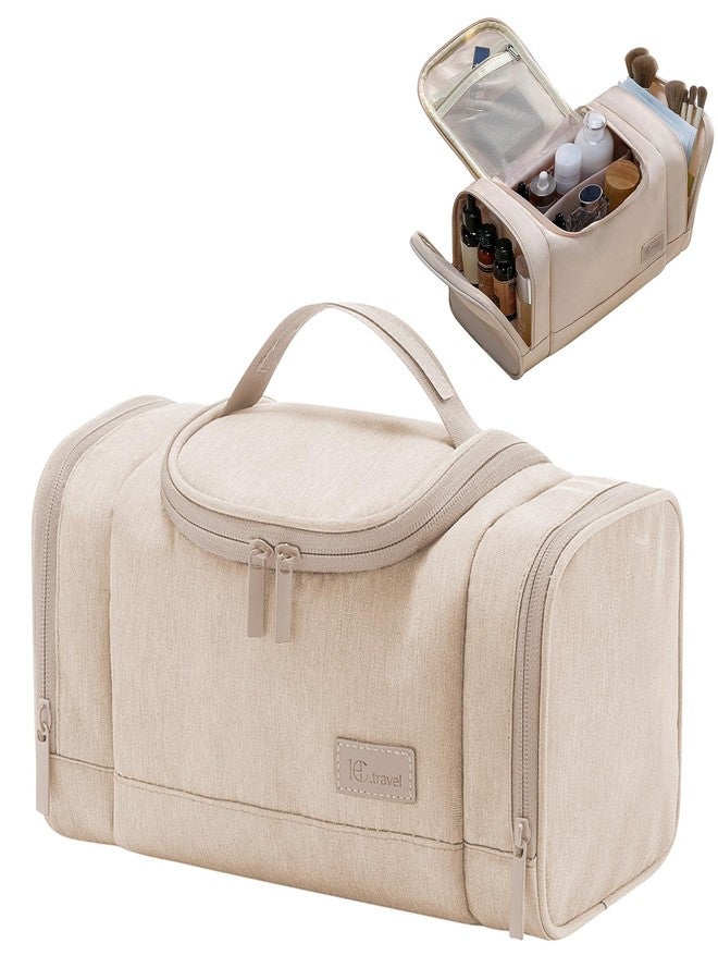 Outplea Waterproof Small Toiletry Bag for Men Women, Travel Toiletry Organizer Cosmestic Bag for Toiletries Accessories, Suitable Capacity Dopp Kit for Travel-Sized Essentials, Beige - Image 1