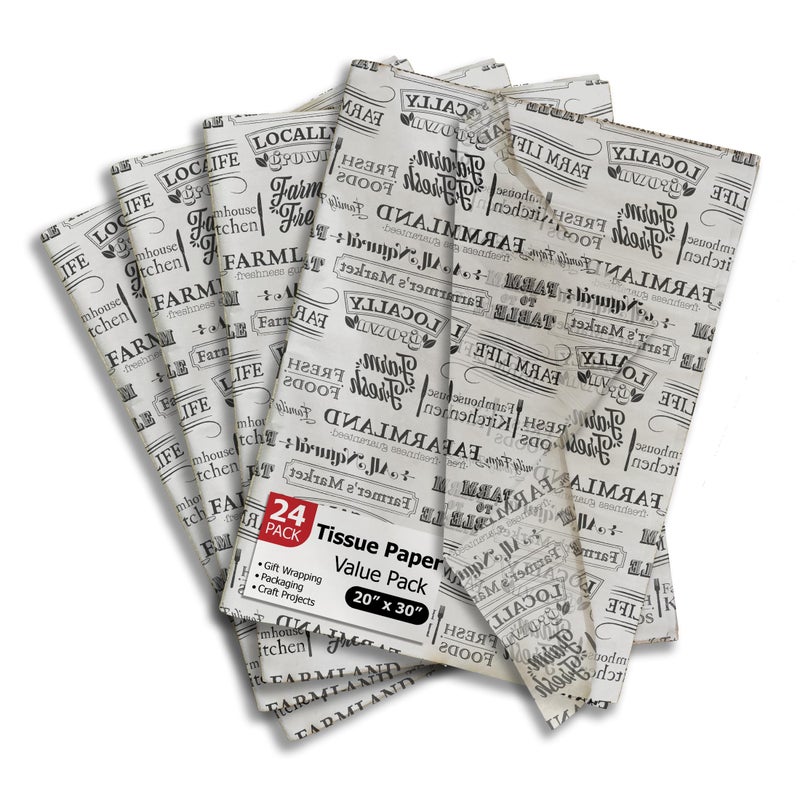 Pro Supply Global Farmer's Market Printed Tissue Paper for Gift Bags or Boxes and Wrapping - Bulk Decorative Art Tissue Paper for Packaging and Gifting | 24 Sheets 20" x 30" - Image 1
