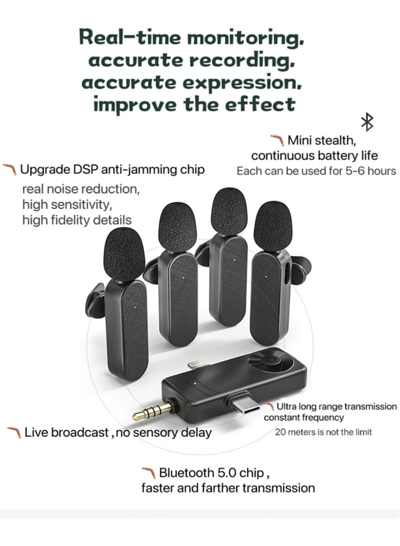 3 in 1/Four in one Wireless Lavalier Microphone for iPhone,iPad,Android,Camera,Computer,mini Noise Reduction Recording Mic Ultra-Low Delay,for Vlog/TikTok/YouTube Live Stream (4 Mic) - Image 4
