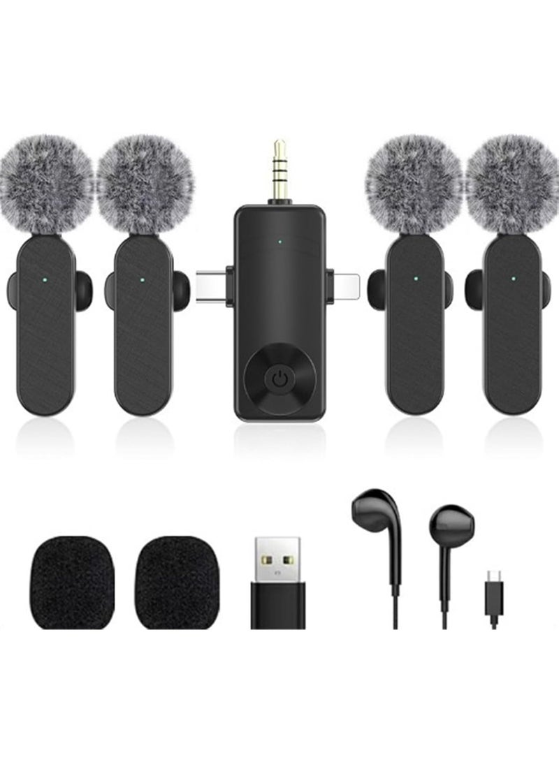 3 in 1/Four in one Wireless Lavalier Microphone for iPhone,iPad,Android,Camera,Computer,mini Noise Reduction Recording Mic Ultra-Low Delay,for Vlog/TikTok/YouTube Live Stream (4 Mic) - Image 1