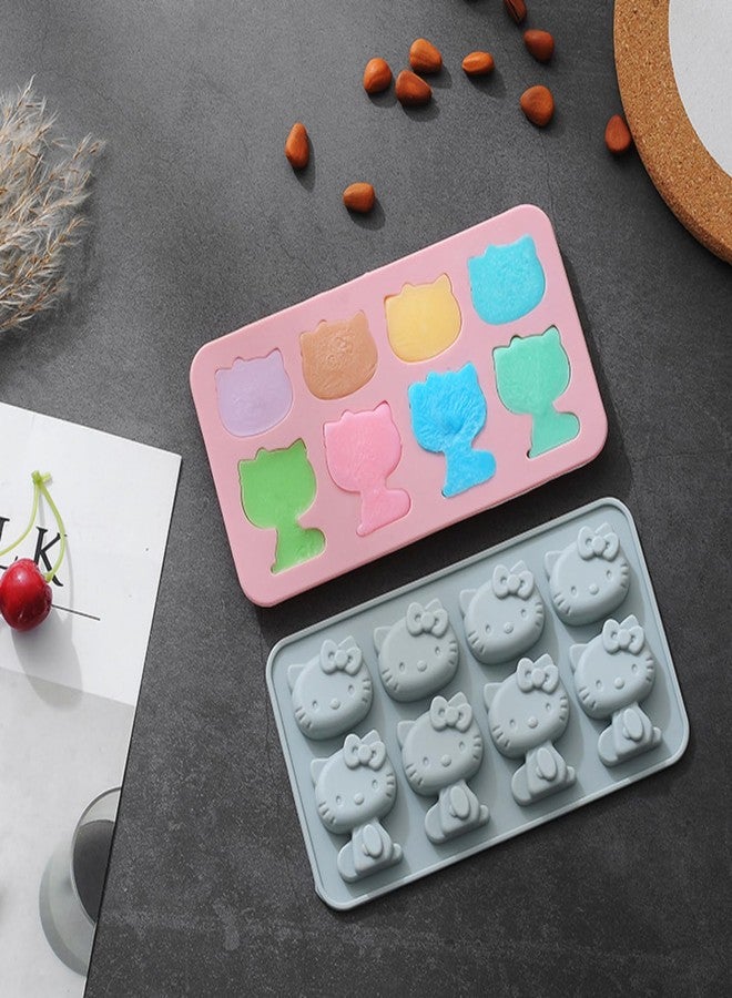 Yedadone 2 Packs Cute Cat Silicone Fondant Cake Mold 8-Cavity Cartoon Ice Mold Non-stick Mousse Chocolate Candy Mold for Sugarcraft Candy Cupcake Topper Baking - Image 5