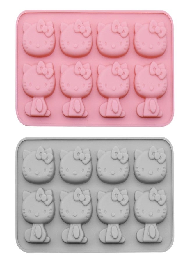 Yedadone 2 Packs Cute Cat Silicone Fondant Cake Mold 8-Cavity Cartoon Ice Mold Non-stick Mousse Chocolate Candy Mold for Sugarcraft Candy Cupcake Topper Baking - Image 1
