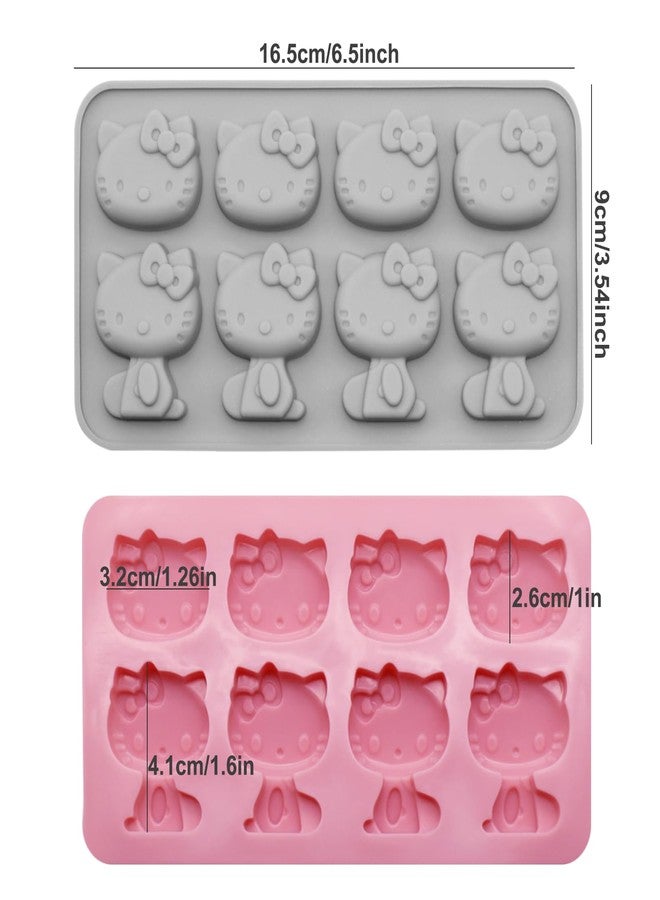 Yedadone 2 Packs Cute Cat Silicone Fondant Cake Mold 8-Cavity Cartoon Ice Mold Non-stick Mousse Chocolate Candy Mold for Sugarcraft Candy Cupcake Topper Baking - Image 2