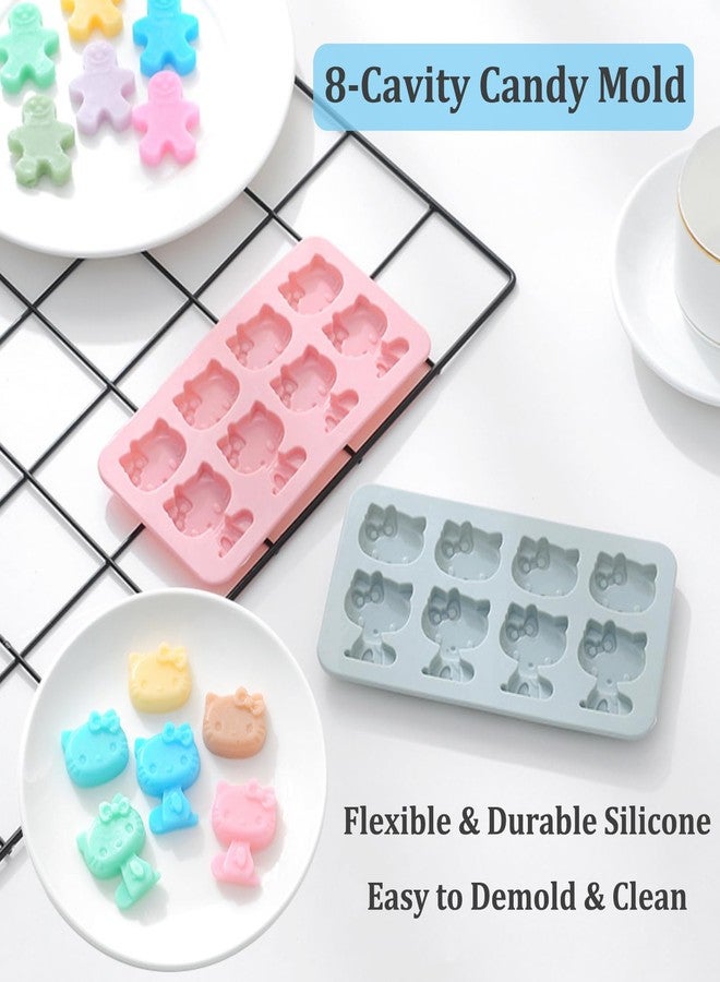 Yedadone 2 Packs Cute Cat Silicone Fondant Cake Mold 8-Cavity Cartoon Ice Mold Non-stick Mousse Chocolate Candy Mold for Sugarcraft Candy Cupcake Topper Baking - Image 4