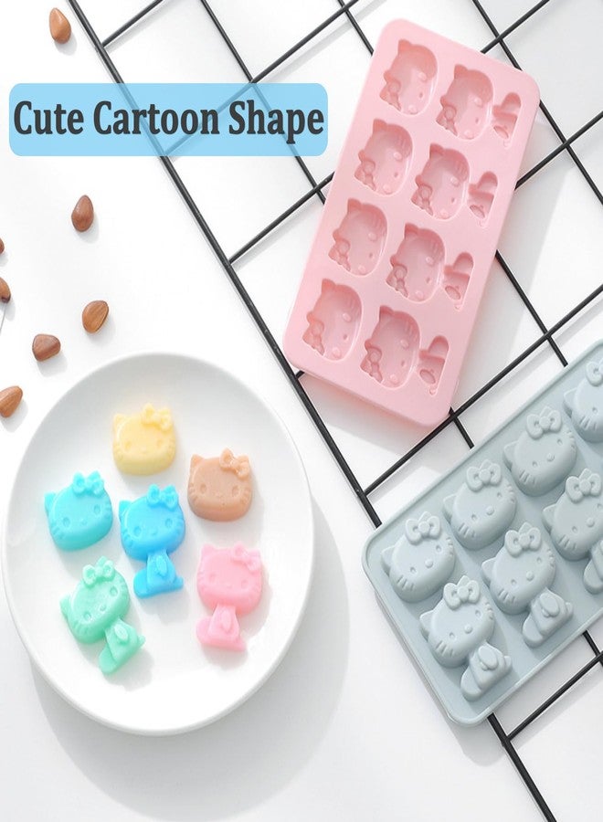 Yedadone 2 Packs Cute Cat Silicone Fondant Cake Mold 8-Cavity Cartoon Ice Mold Non-stick Mousse Chocolate Candy Mold for Sugarcraft Candy Cupcake Topper Baking - Image 3