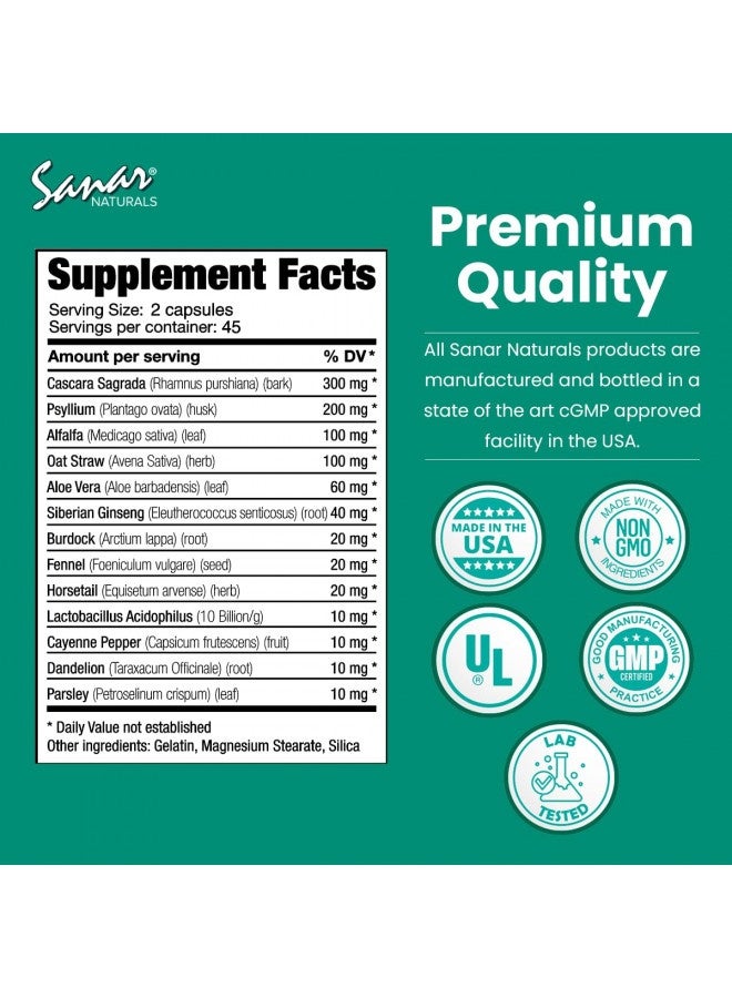 Sanar Naturals Sanar Naturals Colon Cleanser - Herbal Blend With Probiotics And Fibers - Digestive Health Dietary Fiber Supplement, Gut Cleanse Detox For Women And Men, Contains Cascara Sagrada And Psyllium, 90 Cap  - Image 3