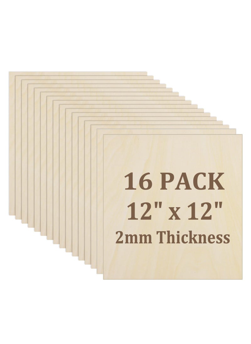 Acrux7 Acrux7 16 PCS 12x12 Inch Basswood Sheet 2mm Thin Plywood Sheets for DIY Crafts Painting Architectural Model Laser Cutting Wood Burning 
