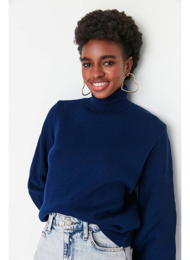 trendyol Navy Blue Basic Turtleneck Knitwear Sweater TWOAW21KZ0485 - Image 1