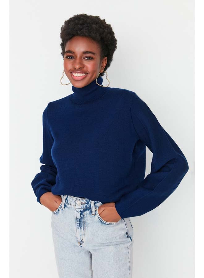 trendyol Navy Blue Basic Turtleneck Knitwear Sweater TWOAW21KZ0485 - Image 2