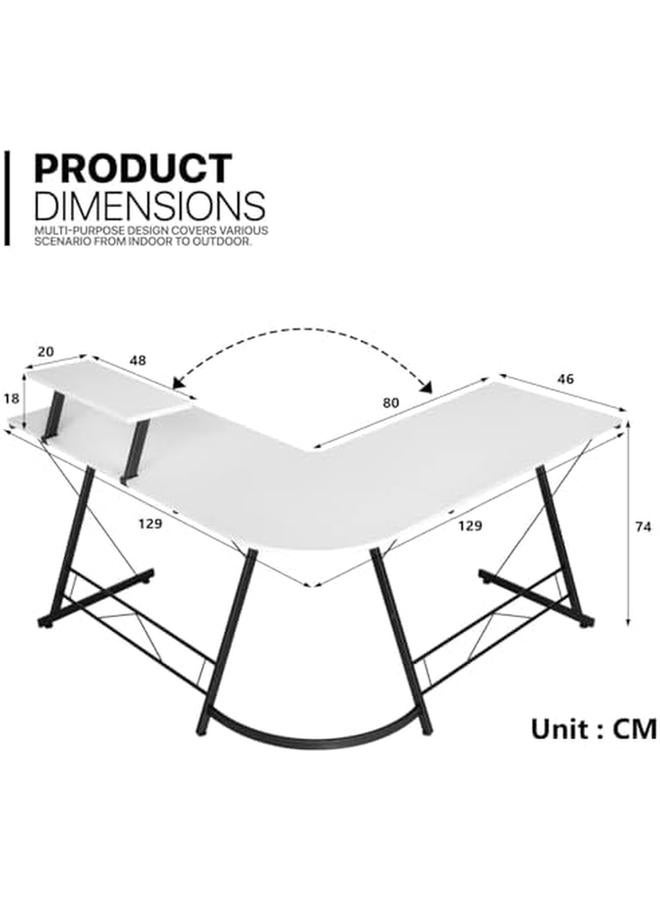 SKY-TOUCH L Shaped Desk Gaming Desk With Large Monitor Stand Corner Computer Desk For Home Office Study Writing Workstation White 129 * 129 * 74 Cm - Image 3