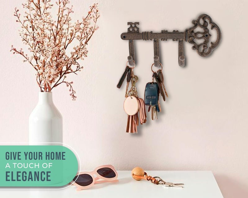 Comfify Decorative Skeleton Key Hook – Wall Mounted Cast Iron with 3 Hooks – Vintage Rustic Style – 7.7" x 4.5" – Includes Screws and Anchors - Image 5
