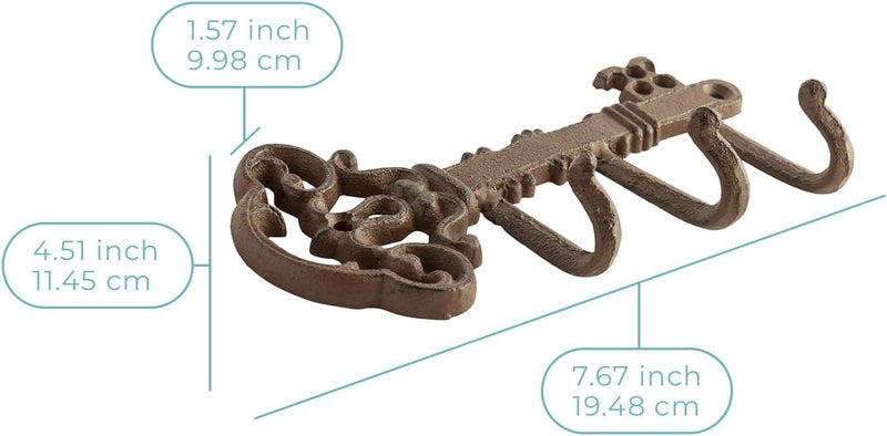 Comfify Decorative Skeleton Key Hook – Wall Mounted Cast Iron with 3 Hooks – Vintage Rustic Style – 7.7" x 4.5" – Includes Screws and Anchors - Image 3