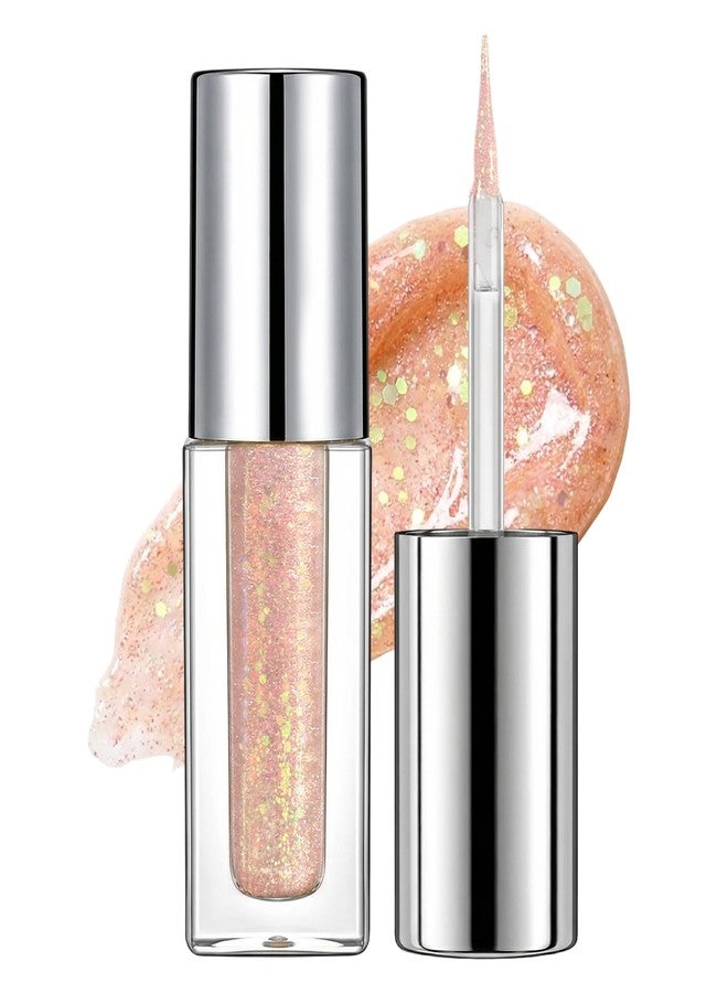 Erinde Liquid Glitter Eyeshadow Eyeliner, Korean Makeup Bling Under Eye Shadow, Shimmer Metallic, Lightweight Waterproof Long Wearing, Loose Glue for Sparkly Crystals Eye Makeup, Golden Pink Sequins - Image 1