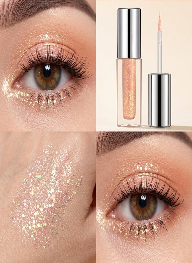 Erinde Liquid Glitter Eyeshadow Eyeliner, Korean Makeup Bling Under Eye Shadow, Shimmer Metallic, Lightweight Waterproof Long Wearing, Loose Glue for Sparkly Crystals Eye Makeup, Golden Pink Sequins - Image 2