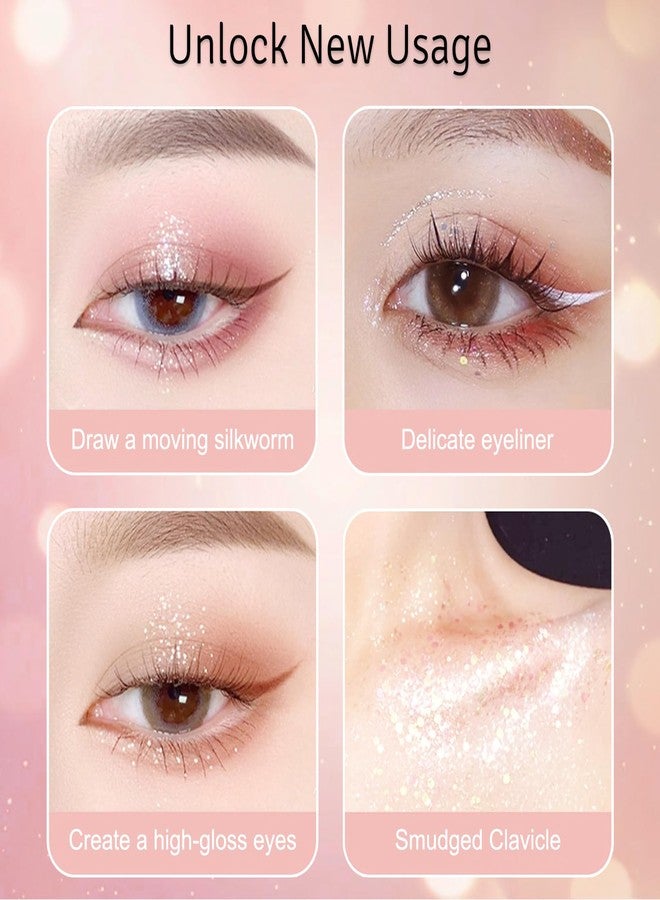 Erinde Liquid Glitter Eyeshadow Eyeliner, Korean Makeup Bling Under Eye Shadow, Shimmer Metallic, Lightweight Waterproof Long Wearing, Loose Glue for Sparkly Crystals Eye Makeup, Golden Pink Sequins - Image 5