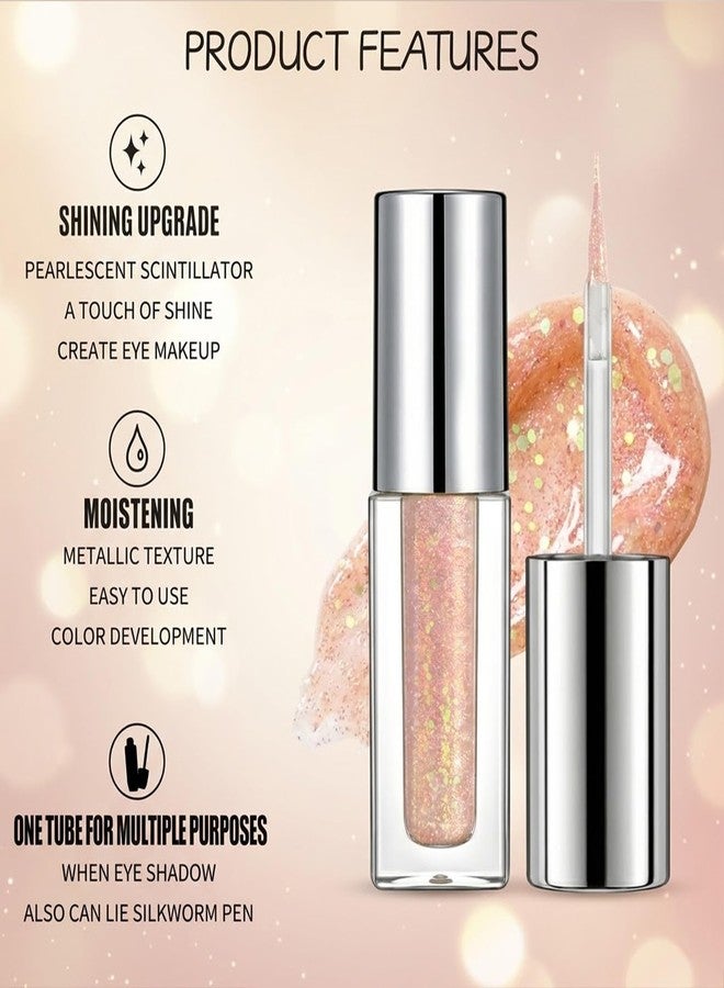 Erinde Liquid Glitter Eyeshadow Eyeliner, Korean Makeup Bling Under Eye Shadow, Shimmer Metallic, Lightweight Waterproof Long Wearing, Loose Glue for Sparkly Crystals Eye Makeup, Golden Pink Sequins - Image 3