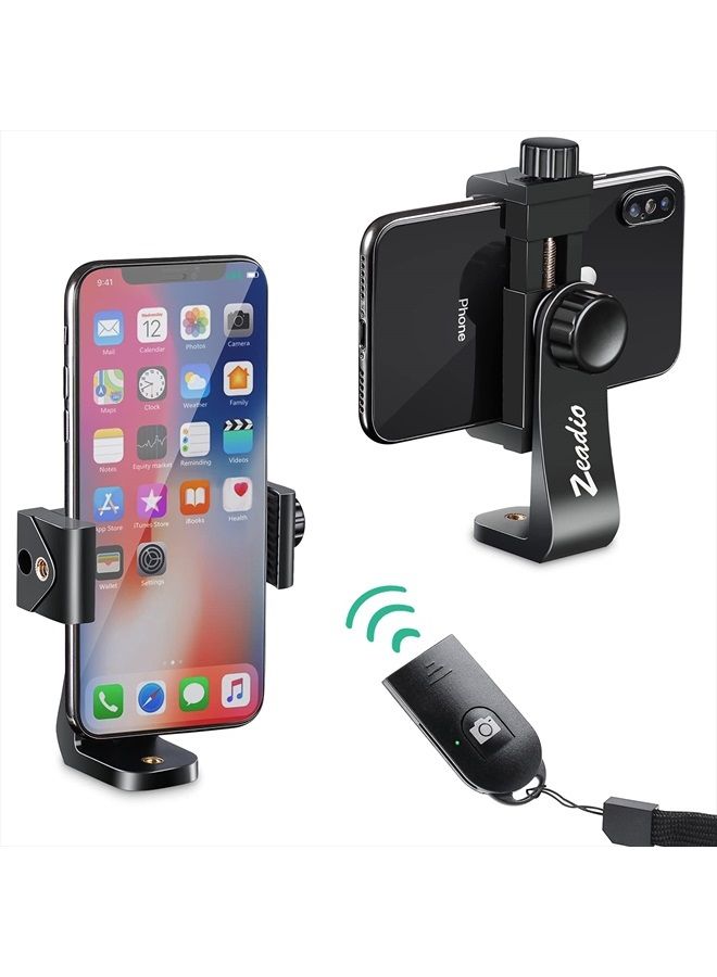 Zeadio Tripod Smartphone Mount, Cell Phone Holder Adapter, Selfie Stick Monopod Adjustable Clamp, Vertical and Horizontal Swivel Bracket, Fits for iPhone, Samsung, Huawei and All Phones - Image 1