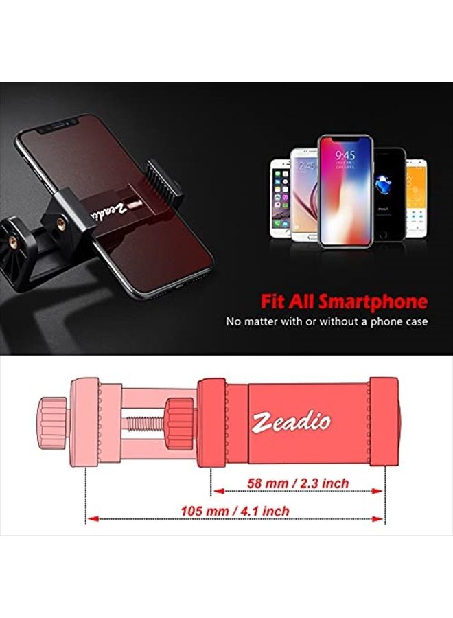 Zeadio Tripod Smartphone Mount, Cell Phone Holder Adapter, Selfie Stick Monopod Adjustable Clamp, Vertical and Horizontal Swivel Bracket, Fits for iPhone, Samsung, Huawei and All Phones - Image 5