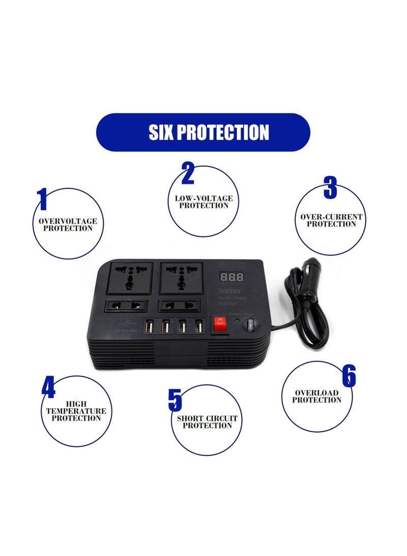300W Car Power Inverter With 4 USB Socket Auto Charger Converter DC 12V To AC 220V Fast Charging Part