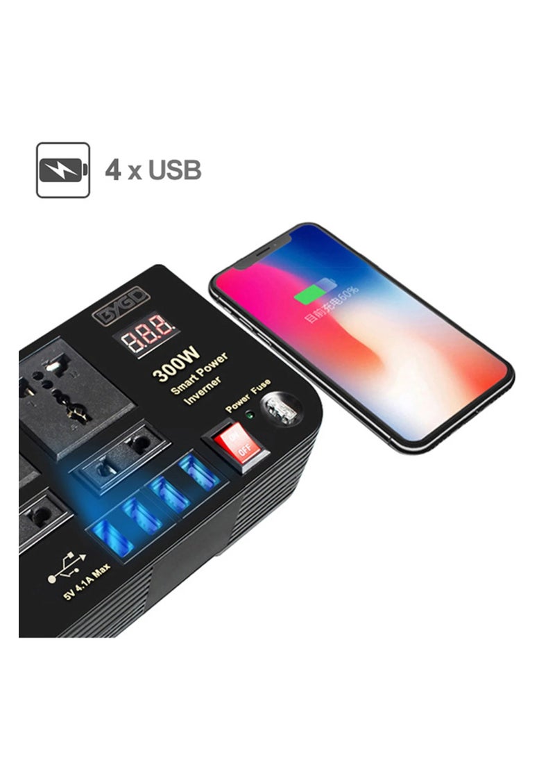 300W Car Power Inverter With 4 USB Socket Auto Charger Converter DC 12V To AC 220V Fast Charging Part