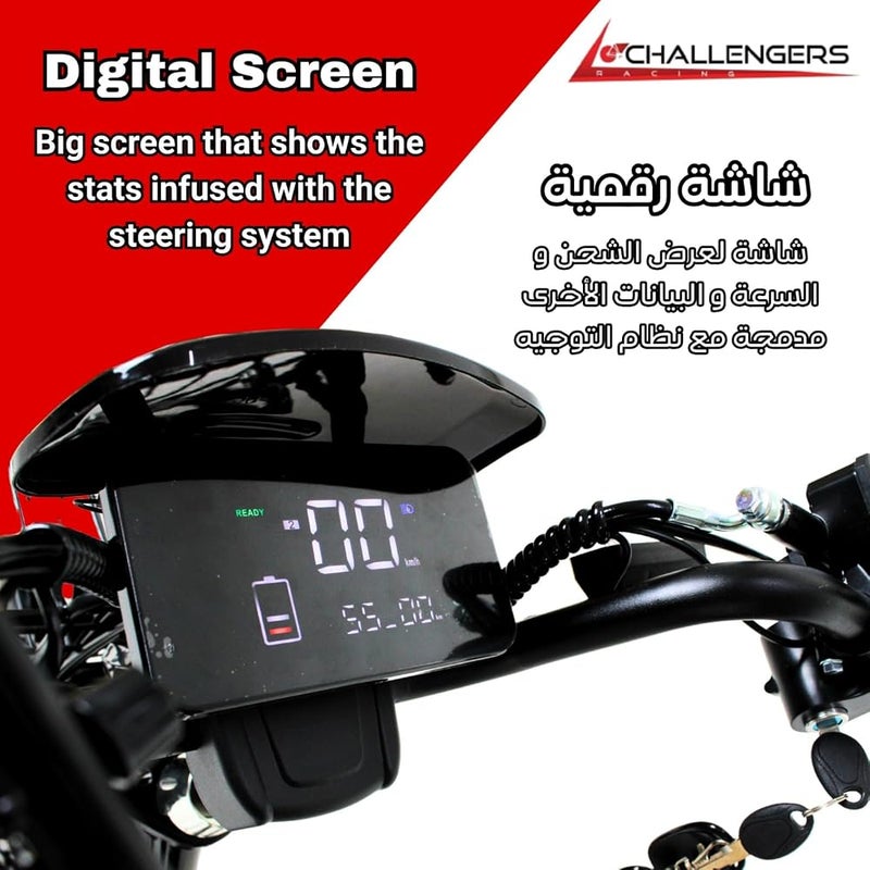 Challengers 60V 1000W High Speed Electric Bike with 20, 000 Mah Lithium Battery, Black - Image 3