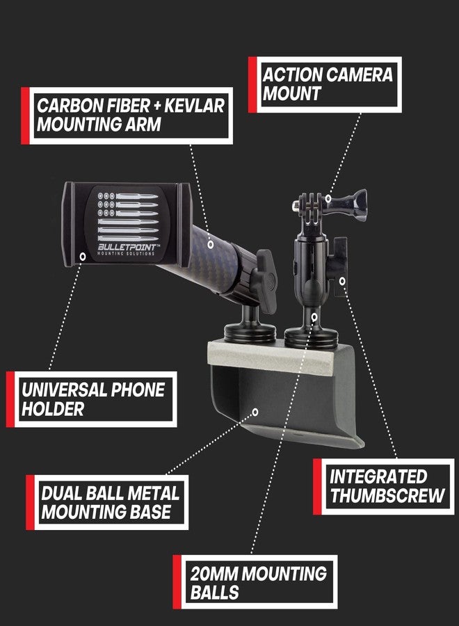 Bulletpoint Metal Dash Mount Cell Phone Holder & Action Camera Mount Compatible with 2011-2018 Jeep Wrangler JK (Dual 20mm Ball Base) - Image 2