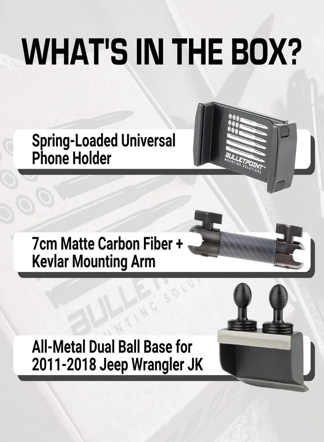 Bulletpoint Metal Dash Mount Cell Phone Holder & Action Camera Mount Compatible with 2011-2018 Jeep Wrangler JK (Dual 20mm Ball Base) - Image 4