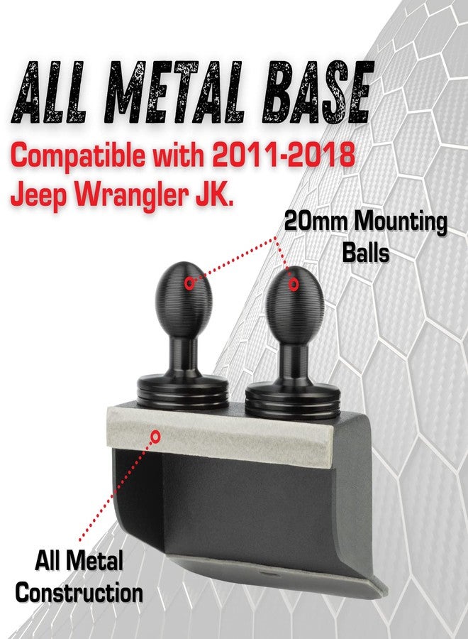 Bulletpoint Metal Dash Mount Cell Phone Holder & Action Camera Mount Compatible with 2011-2018 Jeep Wrangler JK (Dual 20mm Ball Base) - Image 5