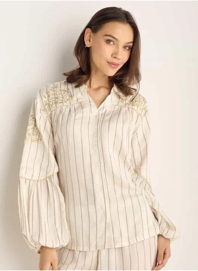 فاف Striped Collar Shirt and Pyjama Set