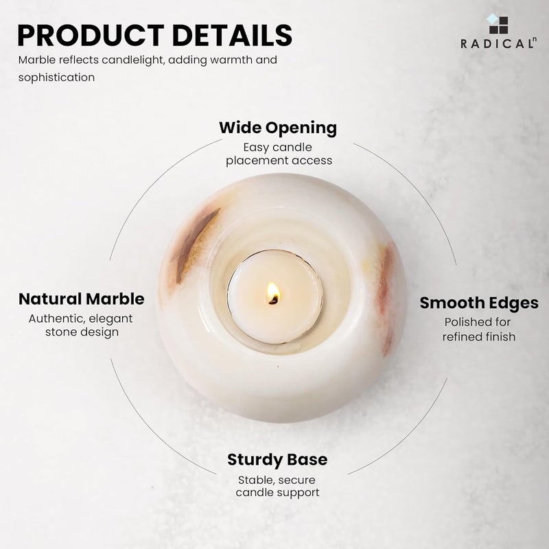 RADICALn Most item matching trendy design Marble Tealight Candle Holder 4" Inch White Onyx Handmade Decorative Votive Candle Holder for Wedding Centerpieces, Elegant Set of 3 Mini Candle Holders for Living Room Spec upgraded improved quality - Image 5