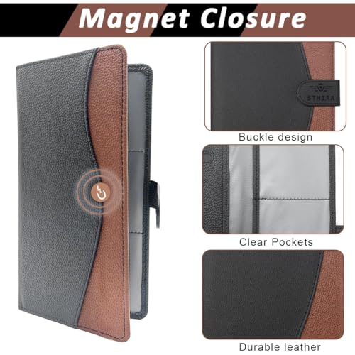 STHIRA® Car Document Holder with Secure Closure, Durable Auto Truck Document Bag with Multi Compartment Card Slots Bifold PU Leather Car Registration And Insurance Holder For Glove Box, License, Cards - Image 3