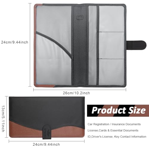 STHIRA® Car Document Holder with Secure Closure, Durable Auto Truck Document Bag with Multi Compartment Card Slots Bifold PU Leather Car Registration And Insurance Holder For Glove Box, License, Cards - Image 2