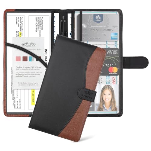 STHIRA® Car Document Holder with Secure Closure, Durable Auto Truck Document Bag with Multi Compartment Card Slots Bifold PU Leather Car Registration And Insurance Holder For Glove Box, License, Cards - Image 1