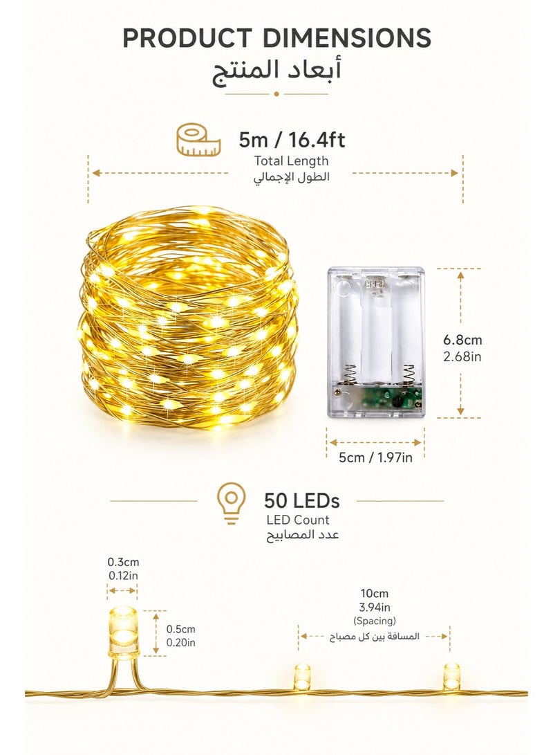 50 Fairy Lights Indoor, Bedroom Twinkle Lights, String Lights Indoor, PVC Waterproof Energy-Saving Eye-Caring Warm Soft Lamp for Ramadan & Festival, Living Room Courtyard, Young People, Mothers, Homestays, Hotels & Cafes, (50CM) - Image 5