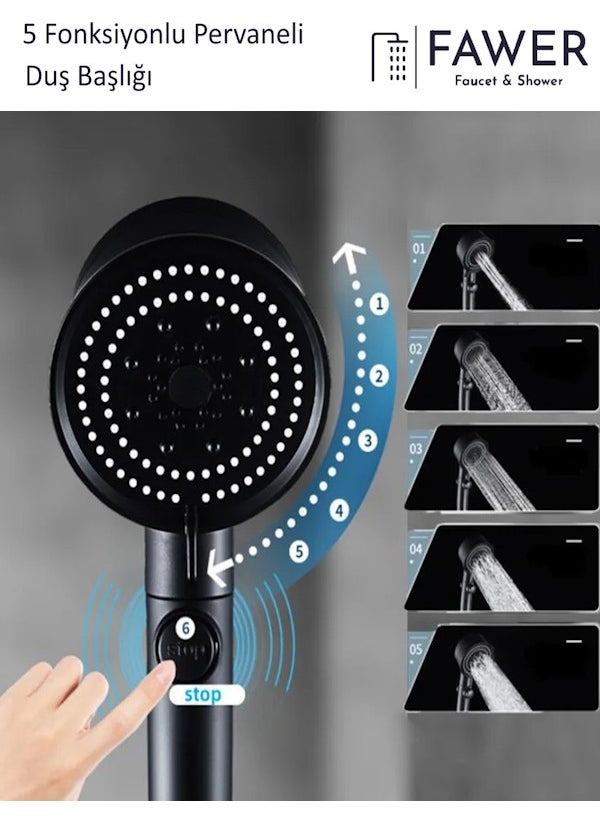 FAWER Faucet & Shower Black 5-Function Sliding Shower Set with Fan, Braided Hose - 410PRV  - Image 3