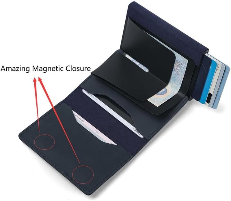 Fermido Slim Wallet for Air Tag| Genuine Leather RFID Credit Card Money Holder Automatic Pop up Mini Aluminum Wallet | Pocket-Sized and Slim Design Multipurpose Accessory for AirTag Case Cover for Men… - Image 3
