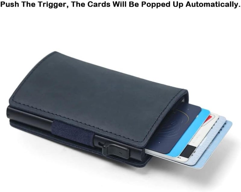 Fermido Slim Wallet for Air Tag| Genuine Leather RFID Credit Card Money Holder Automatic Pop up Mini Aluminum Wallet | Pocket-Sized and Slim Design Multipurpose Accessory for AirTag Case Cover for Men… - Image 2