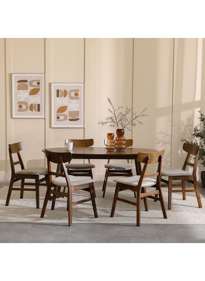 DANUBE HOME Acton 1+6 Solidwood Dining Set- Walnut Beige  - Image 1