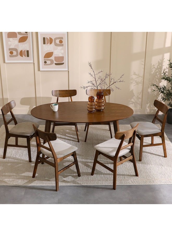 DANUBE HOME Acton 1+6 Solidwood Dining Set- Walnut Beige  - Image 3