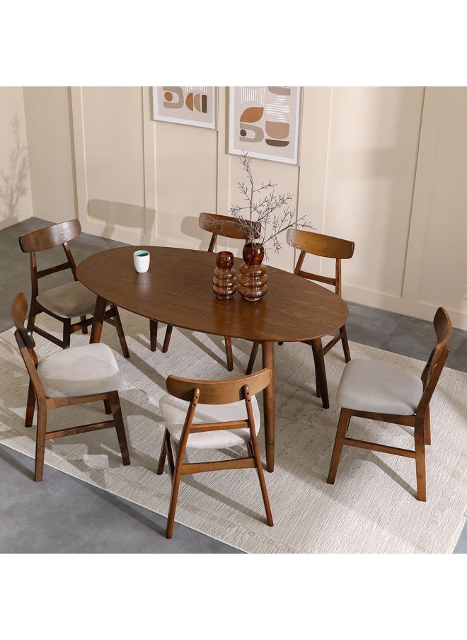 DANUBE HOME Acton 1+6 Solidwood Dining Set- Walnut Beige  - Image 4
